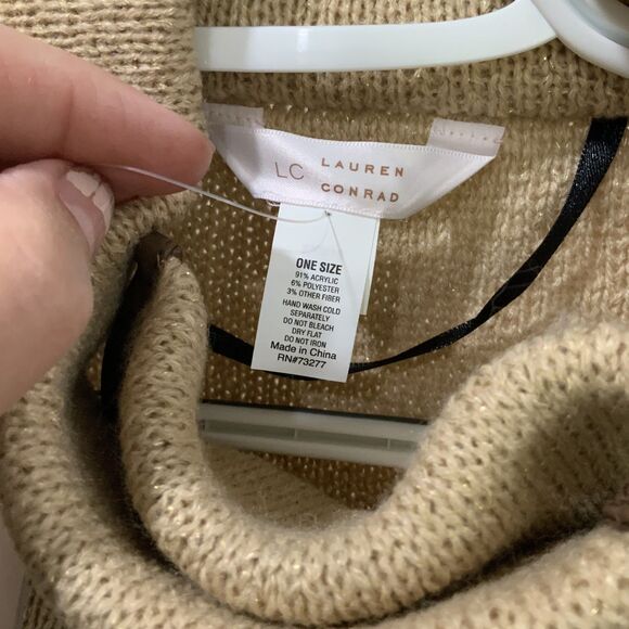 LC Lauren Conrad Cloak/Cape in Beige/Tan w/ Faux Leather Trim One Size Fits All - Picture 11 of 12